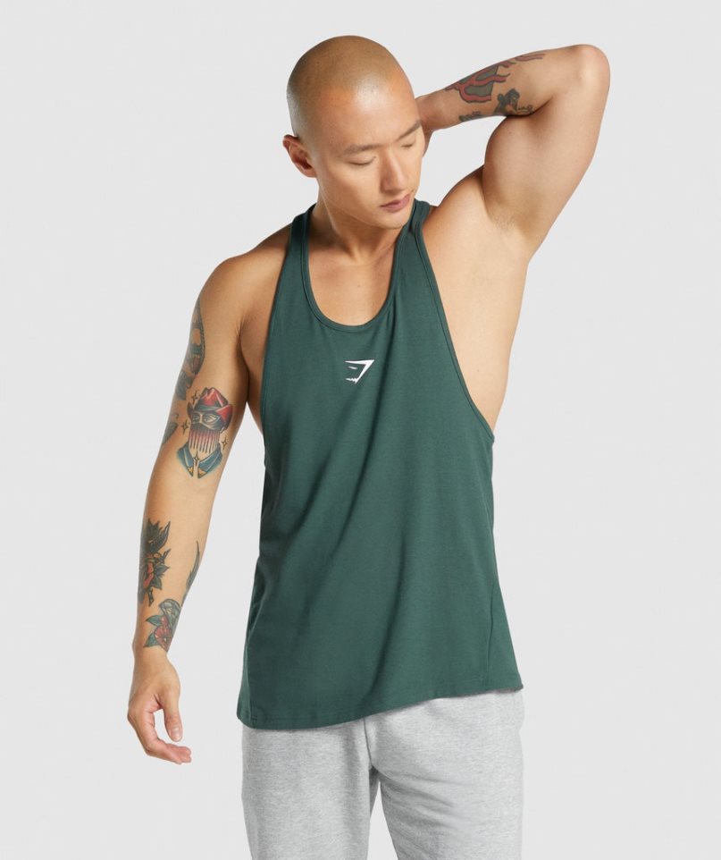 Men\'s Gymshark Critical 2.0 Stringer Tanks Dark Green | NZ 5HDUJX